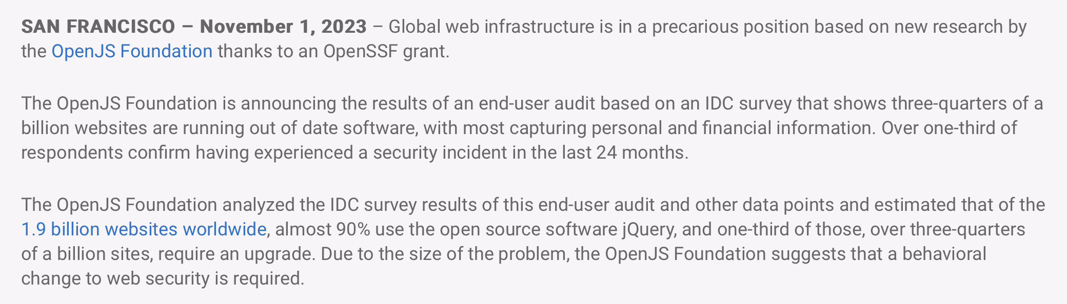因使用旧版 jQuery,全球至少有 7.5 亿个网站存在安全风险插图 因使用旧版 jQuery,全球至少有 7.5 亿个网站存在安全风险插图