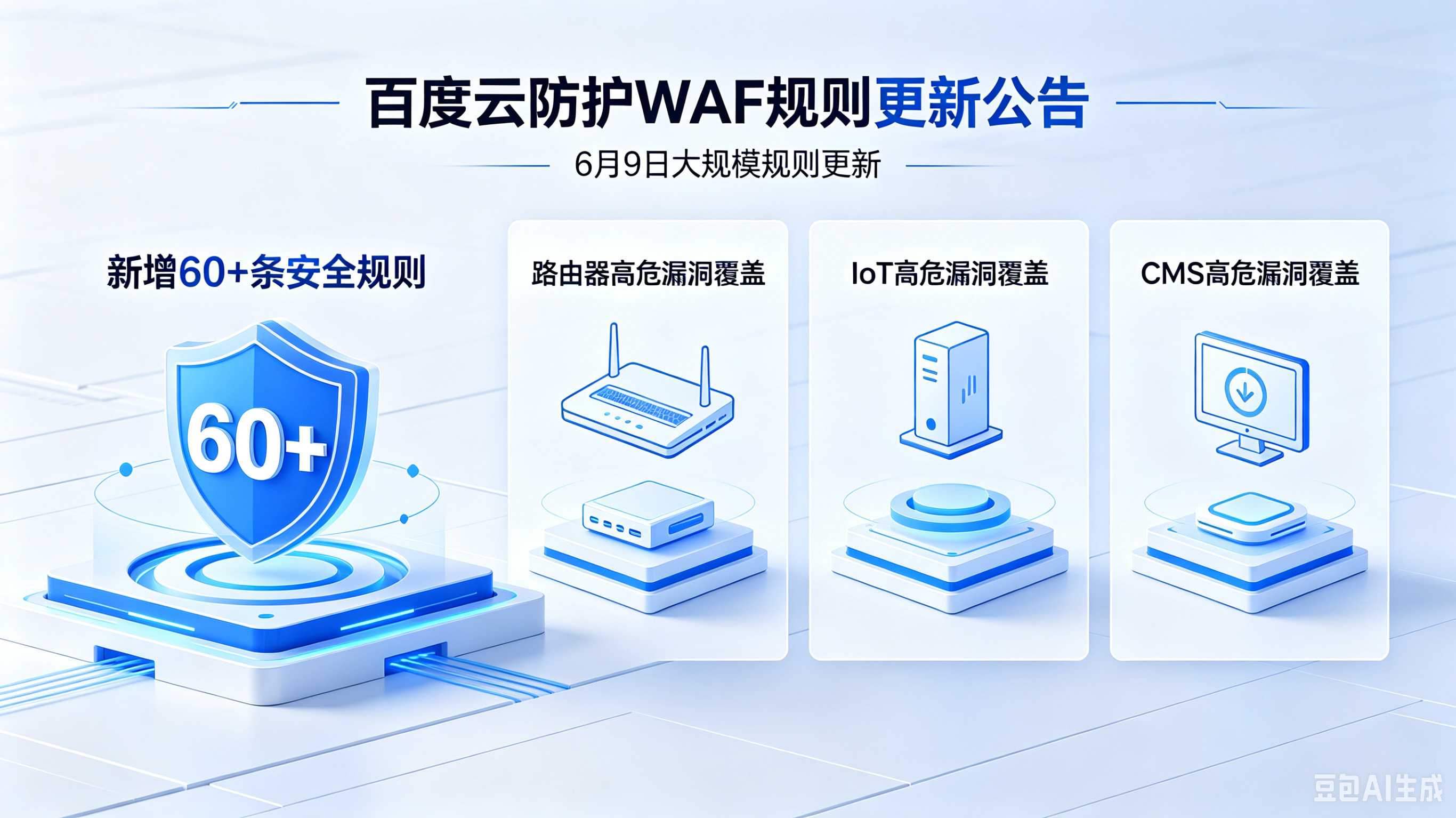 百度云防护 WAF 6月9日大规模规则更新：新增 60+ 条安全规则，全面覆盖路由器、IoT、CMS 高危漏洞