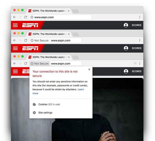 Google Chrome 68正式对所有不安全的HTTP网站发出警告信息