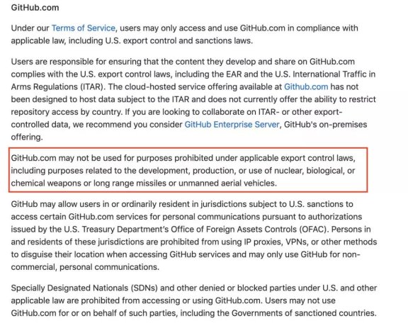 技术封锁来了!GitHub 封杀「美国贸易制裁国家」的开发人员