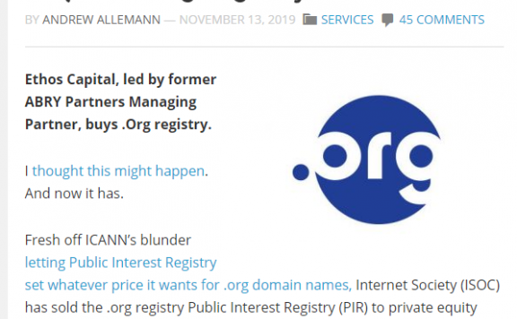 org域名出售给营利机构维护 或将至价格上涨