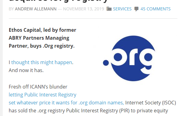 org域名出售给营利机构维护 或将至价格上涨