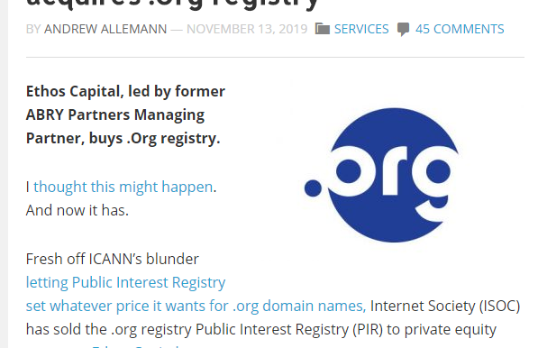 org域名出售给营利机构维护 或将至价格上涨