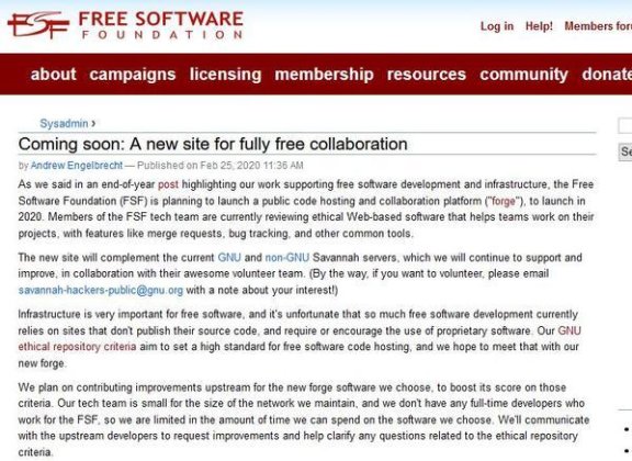 自由软件基金会计划今年推出代码托管平台forge