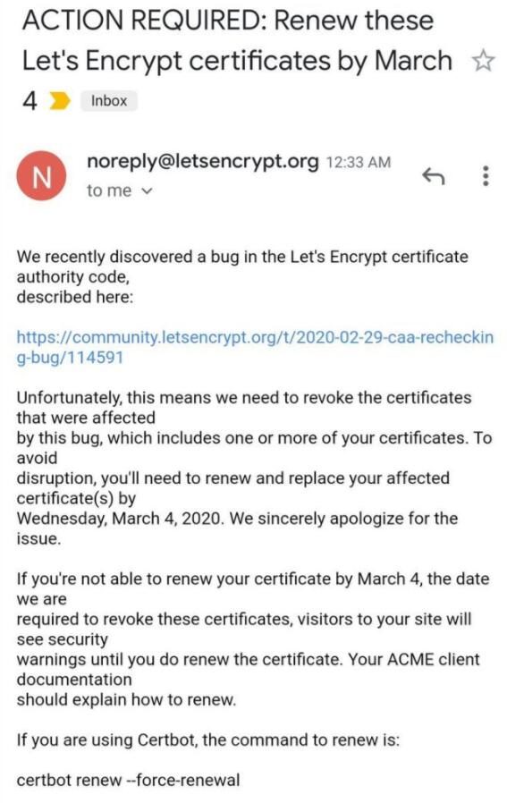 Let’s Encrypt:因受漏洞影响 3月4日起将吊销部分TLS证书