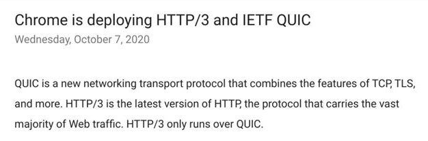Chrome正在启用HTTP/3,支持IETF QUIC