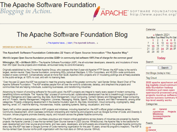 Apache软件基金会迎来22周年