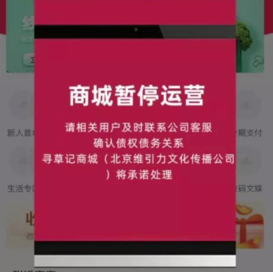 就在今天宣布寻草记电商平台倒闭了