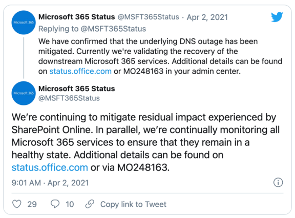 微软众多产品因DNS问题瘫痪：包括Azure、Office 365、Teams等
