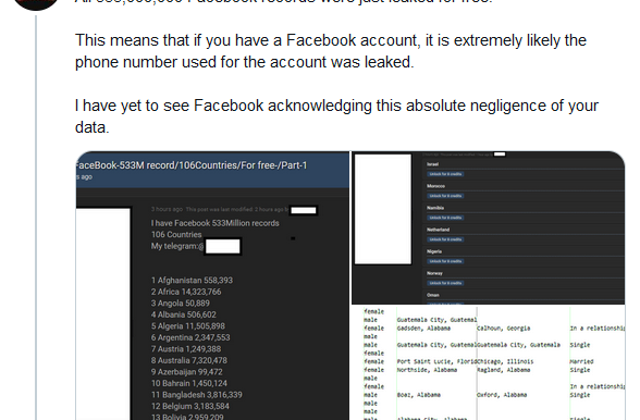 社交网络数据保护最大的失误之一:超5亿条Facebook账户记录泄露