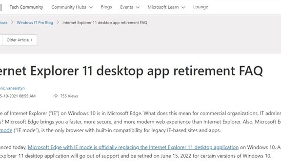 微软将于2022 年 6 月 15 日停止IE 浏览器啦