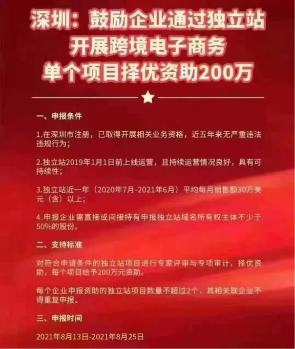 深圳鼓励建设跨境独立电商网站建设 卖家最高补贴 200w！