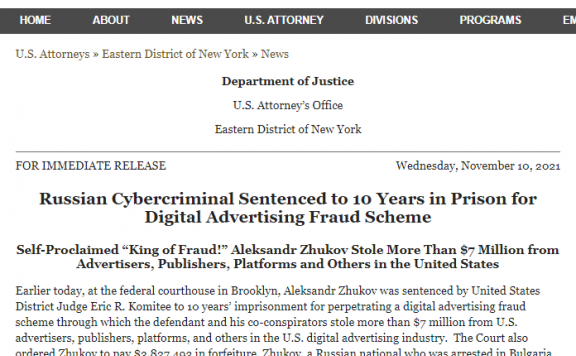 网络广告点击刷量非法牟利700万美元 获刑十年