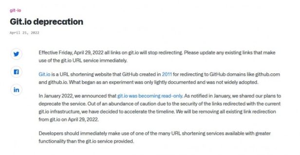 短链接服务git.io停止重定向