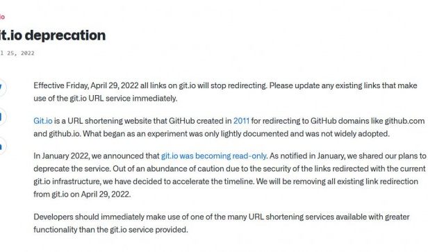 短链接服务git.io停止重定向