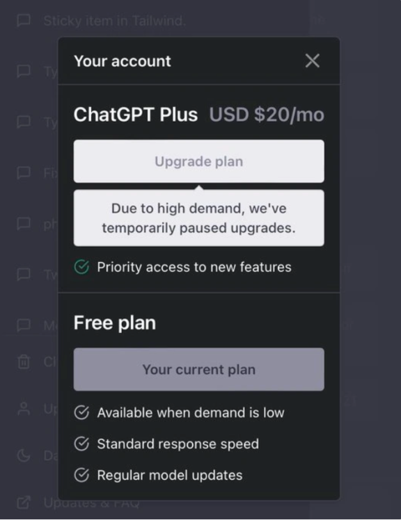 ChatGPT Plus 付费关闭:因需求太大