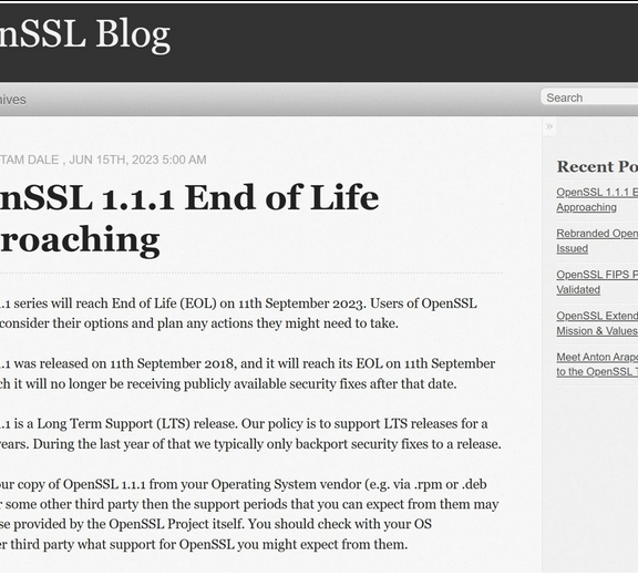 OpenSSL 1.1.1 生命周期将在 9 月 11 日结束，要尽快升级
