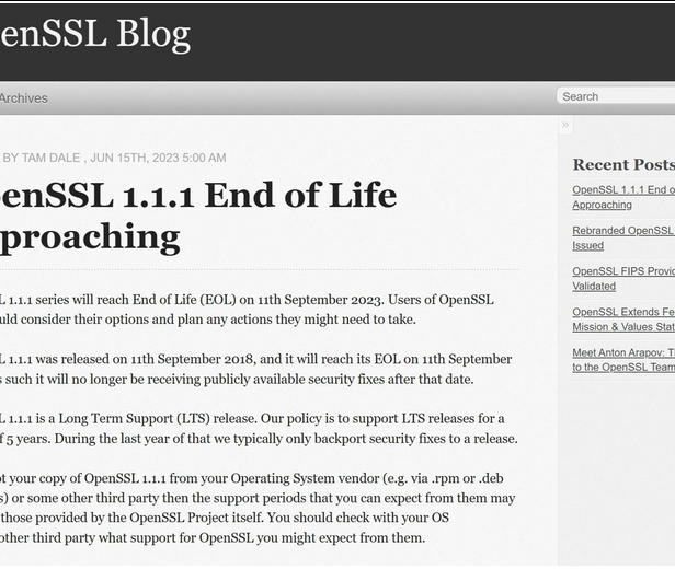 OpenSSL 1.1.1 生命周期将在 9 月 11 日结束,要尽快升级
