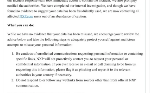 恩智浦半导体遭黑客攻击，导致部分用户信息泄露