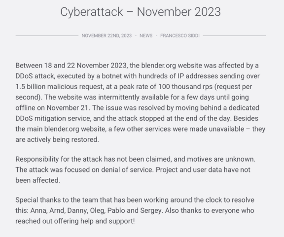 开源建模软件 Blender 遭受严重 DDoS 攻击 CloudFlare也顶不住