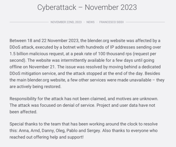 开源建模软件 Blender 遭受严重 DDoS 攻击 CloudFlare也顶不住