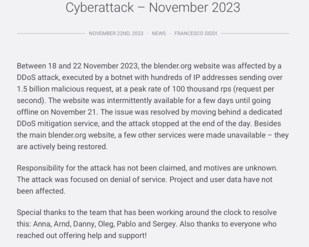 开源建模软件 Blender 遭受严重 DDoS 攻击 CloudFlare也顶不住