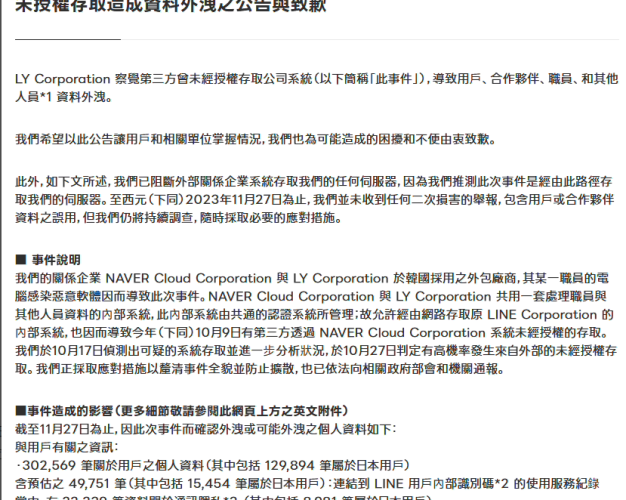 日本科技巨头LY公司服务器遭网络攻击,部分用户信息可能泄露