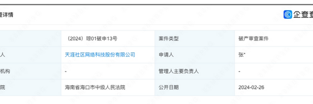 天涯社区被申请破产
