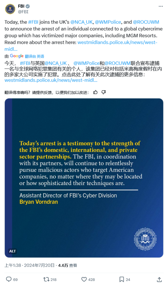 17 岁英国少年因涉嫌攻击美高梅集团被捕