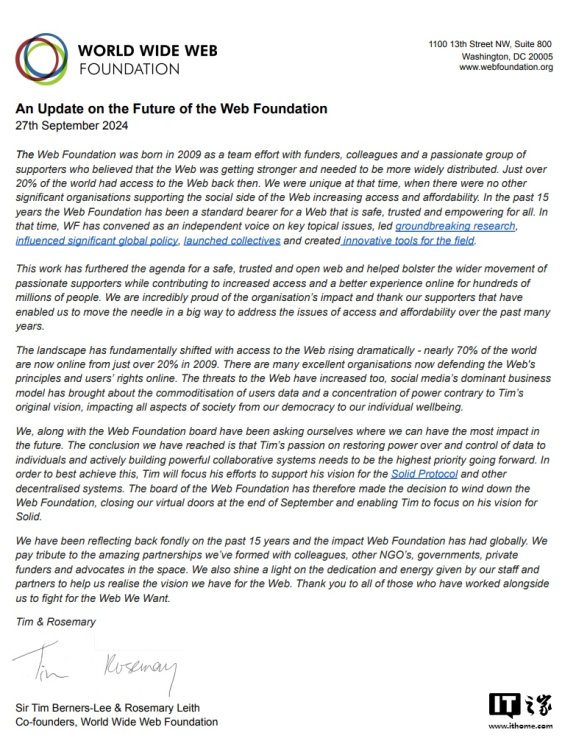 万维网基金会宣布关闭了