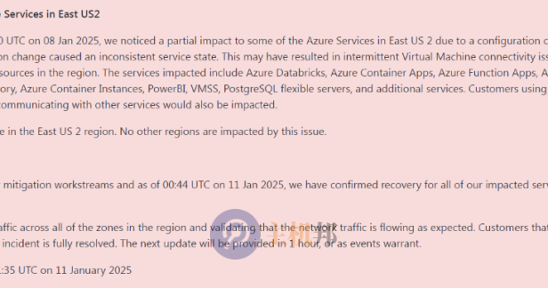微软 Azure 美国服务崩了 54 个小时