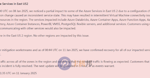 微软 Azure 美国服务崩了 54 个小时