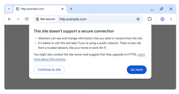 谷歌浏览器Chrome：强制HTTPS访问 2026 年将默认弹窗警告 HTTP 连接不安全