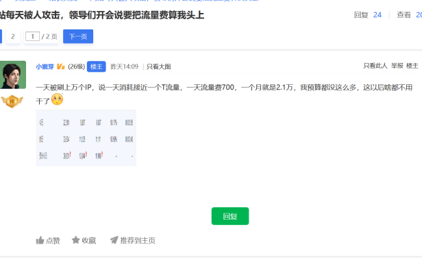 网站每天被人攻击,领导们开会说要把流量费算我头上