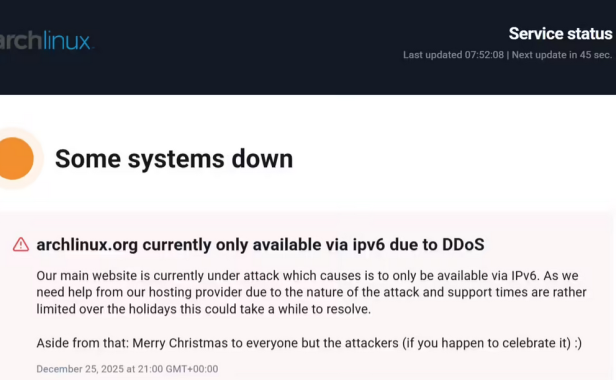 开源社区的圣诞危机:Arch Linux官网再遭DDoS,IPv6成唯一“生命线”