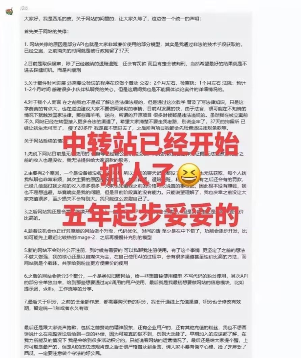 AI中转站可能涉及违法!一站长因非法API被捕:37天拘留、面临判刑,这些“低价”服务别碰