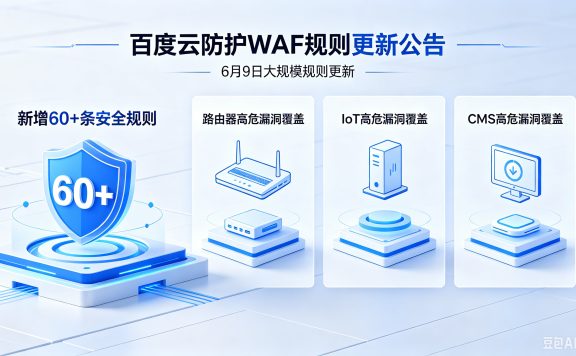 百度云防护 WAF 6月9日大规模规则更新：新增 60+ 条安全规则，全面覆盖路由器、IoT、CMS 高危漏洞